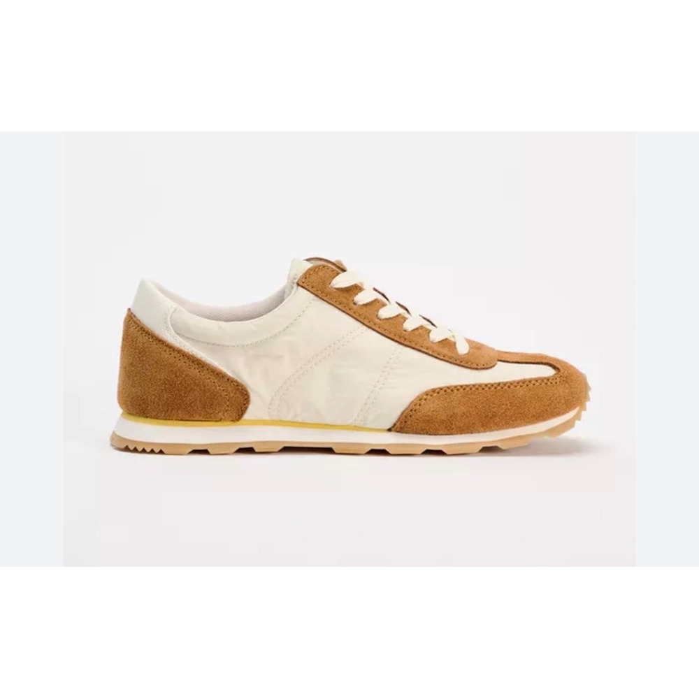 Zara Sneakers Womens 39 Cream Tan Retro Suede Nylon Low Top Trainers 5002/410